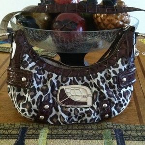 Guess purse cheetah and brown leather